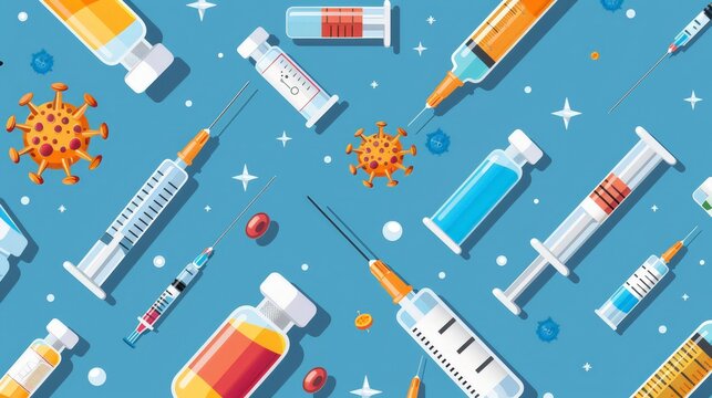 Design a graphic of various vaccine vials and syringes, symbolizing the global vaccination efforts to combat COVID-19.