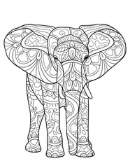Adult coloring page a cute elephant for relaxing activity.