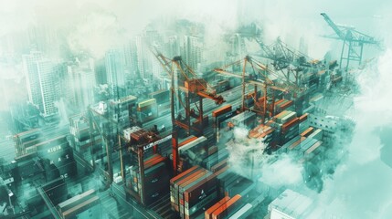 A cityscape with a lot of cranes and buildings. The sky is cloudy and the city appears to be in the middle of a construction project