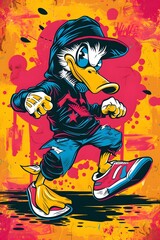 Funky Anthropomorphic Duck Character in Pop Art Style Sneaker