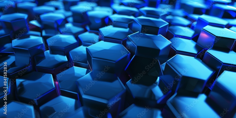 Poster 3d render of abstract blue background with hexagon shapes