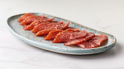 Delicate Slices of Smoked Salmon on a Rustic Blue Plate