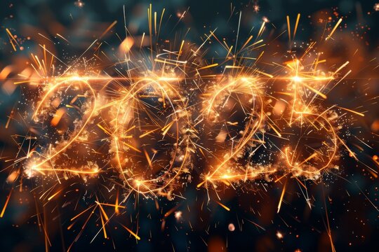 New Year 2025 background with fireworks and the letters 2025 wallpaper