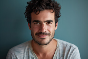Obraz premium A close up portrait of a young man with a subtle smile