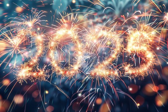 New Year 2025 background with fireworks and the letters 2025 wallpaper