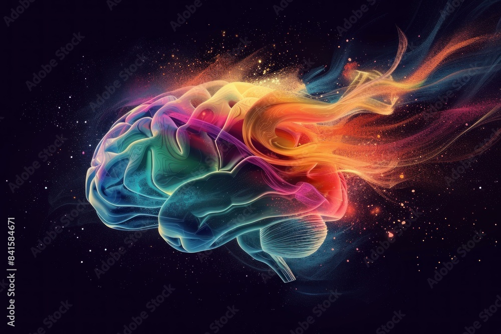 Poster vibrant and colorful brainstorm concept illustration with abstract and surreal digital artistic stre