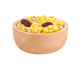 Mixed Grains Corn, Millet and Red Beans in wooden bowl on transparent png