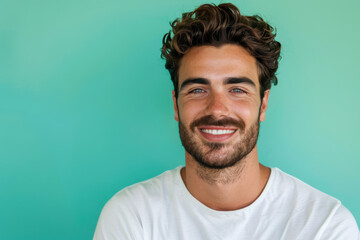 Obraz premium A close up portrait of a young man with a subtle smile
