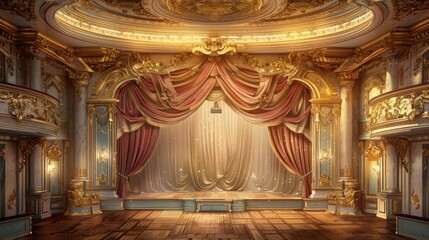 Obraz premium Design a scene of a grand opera house with ornate decorations and a majestic stage, showcasing the beauty of performance arts buildings.