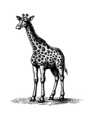 Obraz premium giraffe, engraving black and white outline