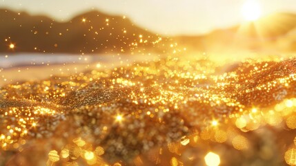 Naklejka premium Design a scene of gold dust sparkling in the sunlight, capturing the allure and magical quality of gold particles.
