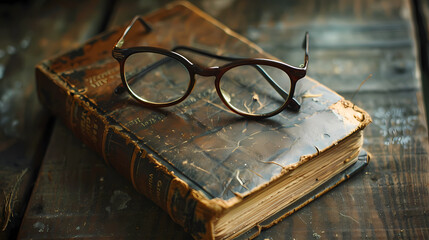 A book with a pair of glasses on top of it
