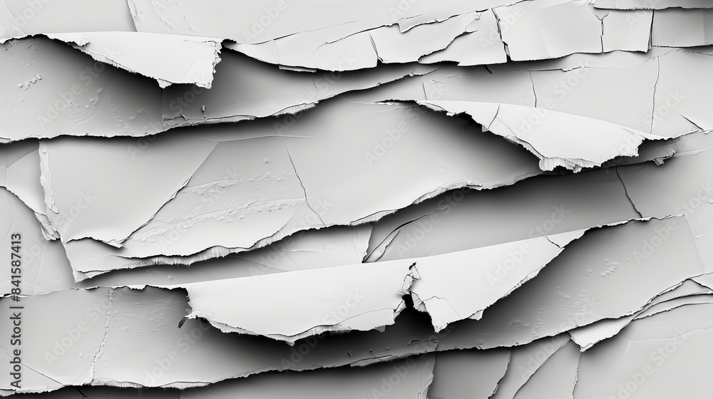 Poster design a torn paper texture with jagged edges and layers, ideal for adding a touch of rawness and im
