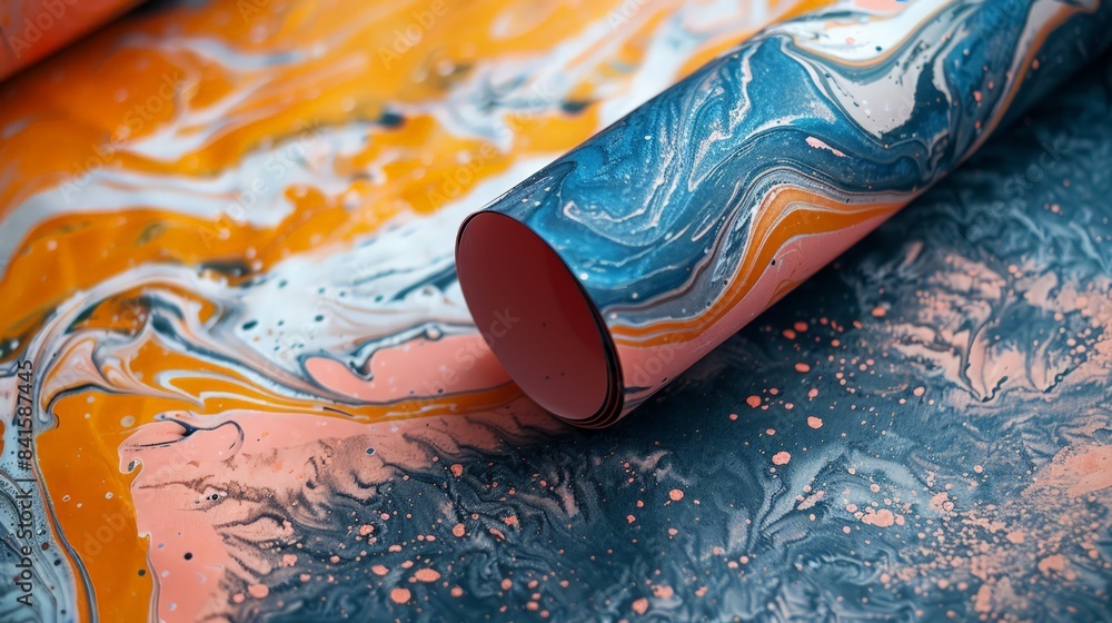 Poster design a textured paper with a marbled pattern, combining smooth and rough areas for an elegant and 