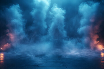 Fototapeta premium A dark empty street, dark blue background, an empty dark scene, ai technology
