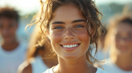 Young Woman (18 years old girl) smiling. Do sport