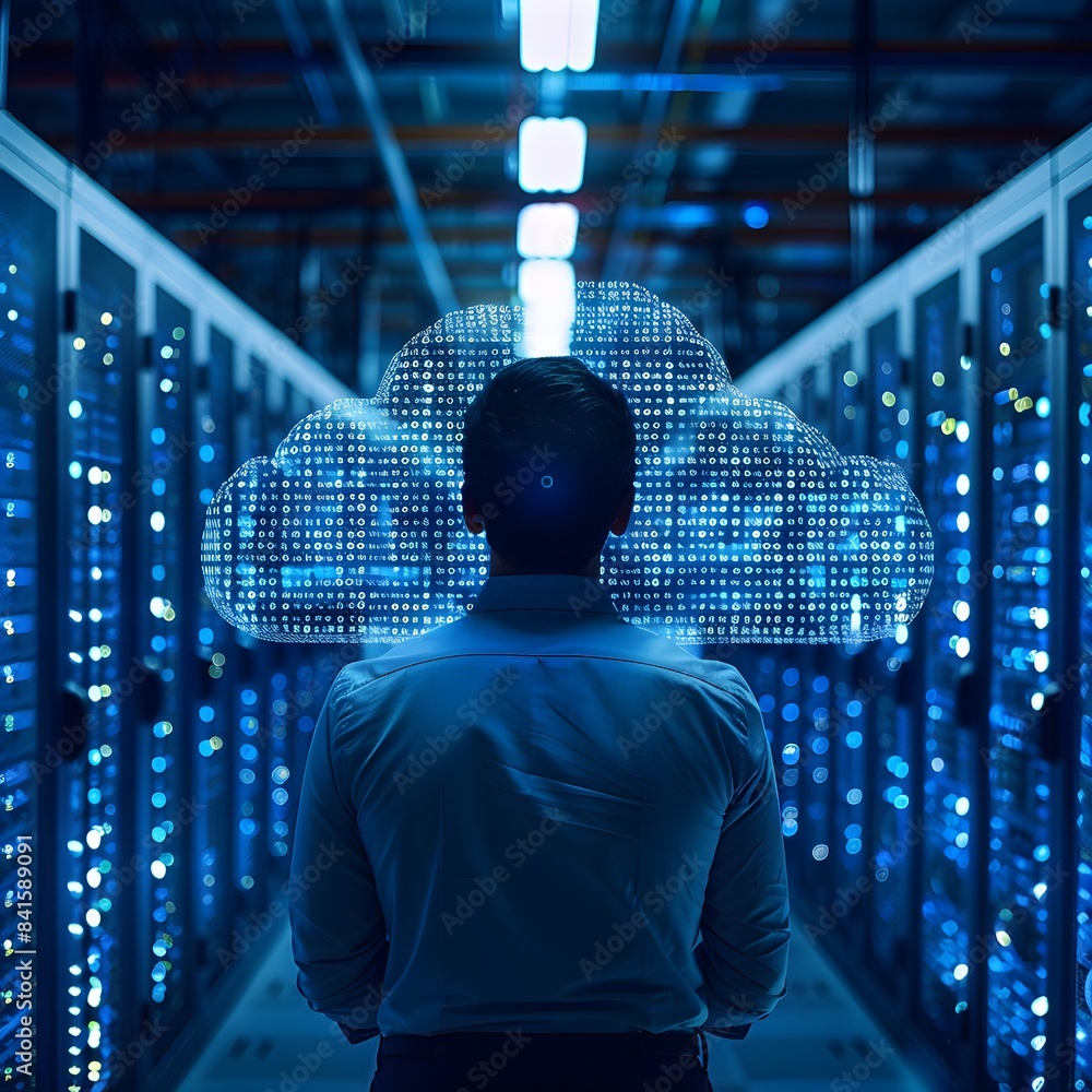 Poster it professional managing advanced cloud server interface in secure high tech office environment