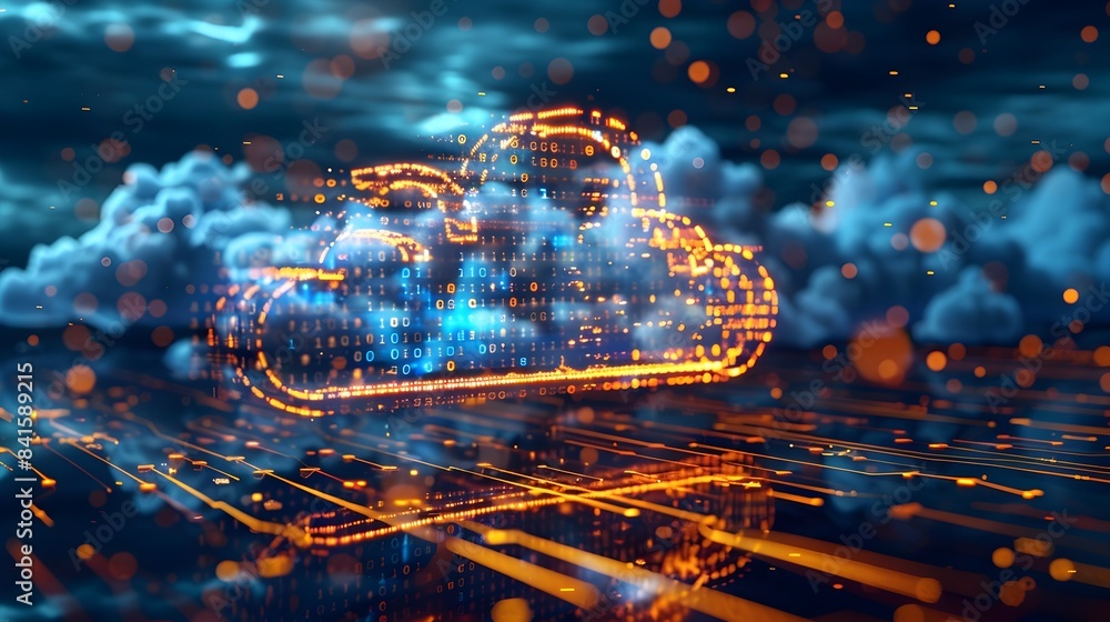 Poster abstract futuristic cloud computing data storage and transfer concept