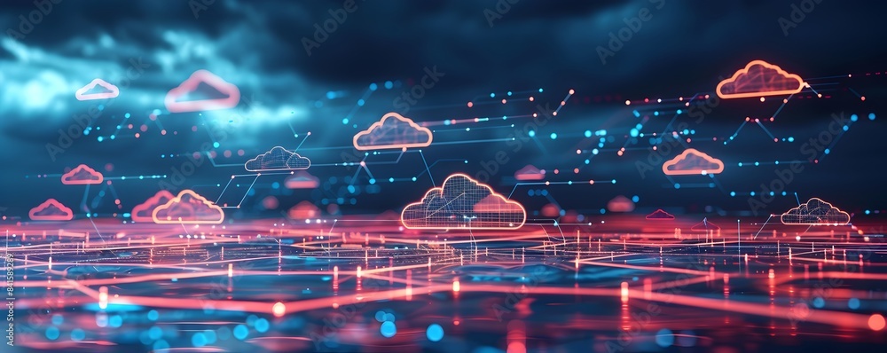 Poster cloud network with digital nodes and connections advanced technology and secure communication cloud 