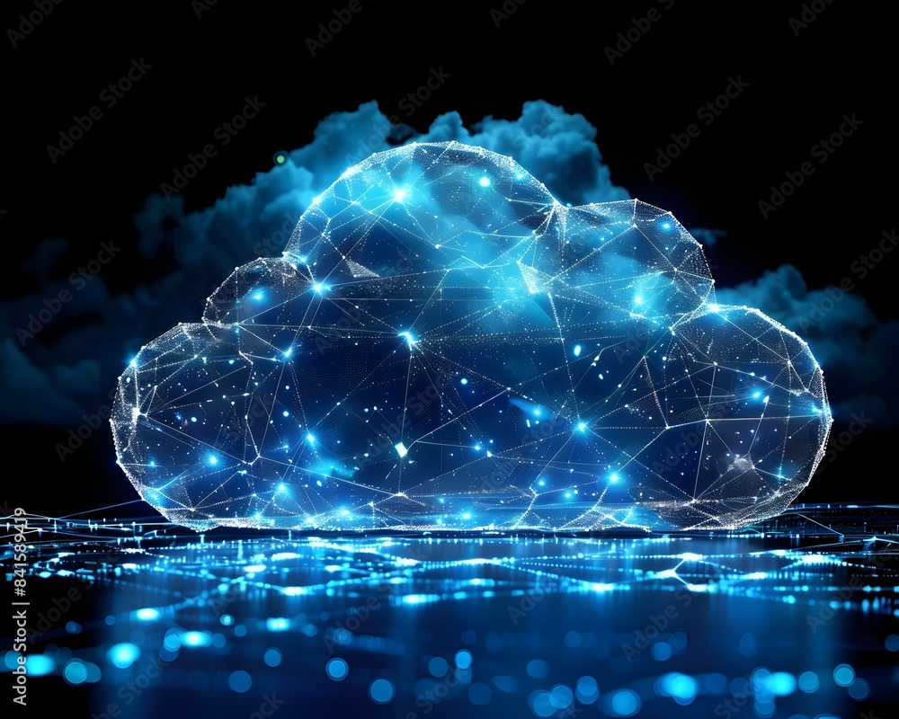 Poster interconnected digital cloud icon symbolizing futuristic cloud computing concept
