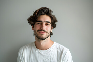 Obraz premium A close up portrait of a young man with a subtle smile