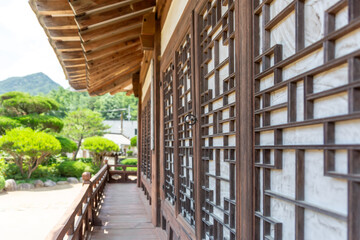 Close-up of Window Patterns in Korean Traditional Wooden Buildings