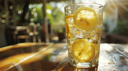Summer Vibes: Cinematic Editorial Close-up of Refreshing Lemonade on Porch