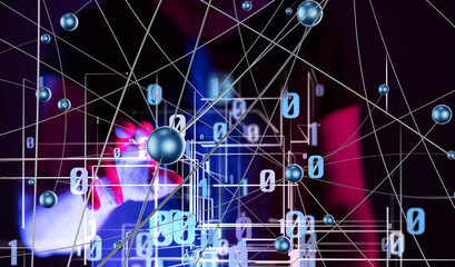 Global network. Blockchain. 3D illustration. Neural networks and artificial intelligence. Abstract