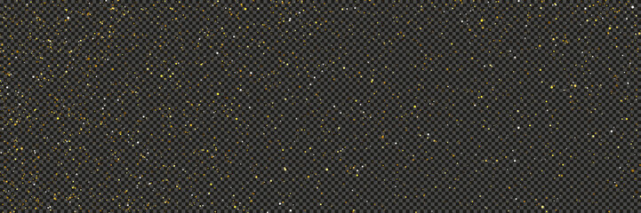 Gold glittering dust with stars on transparent backdrop