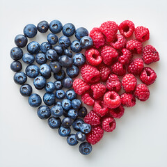 Heart-Shaped Raspberries and Blueberries