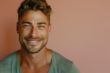 Obraz premium A close up portrait of a young man with a subtle smile