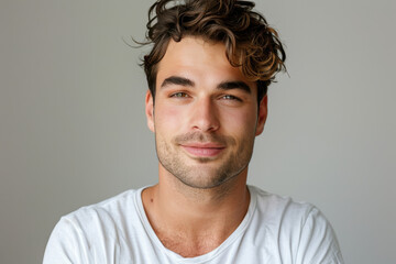 Fototapeta premium A close up portrait of a young man with a subtle smile