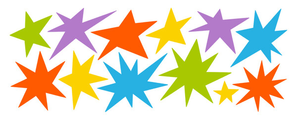 Obraz premium Colorful naive playful abstract star shapes collection. Various trendy shapes in geometric doodle style.