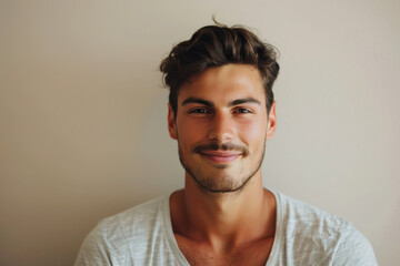 Obraz premium A close up portrait of a young man with a subtle smile