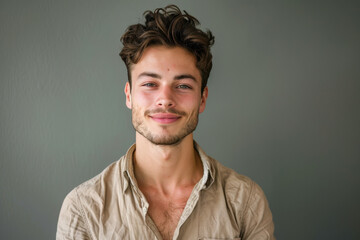 Obraz premium A close up portrait of a young man with a subtle smile