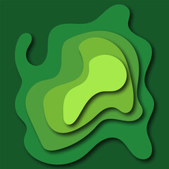 Green background in paper cut style. Wavy circles in layers of different shades. Eps 10
