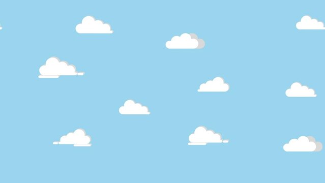 2D Animation of cartoon clouds moving forward against a blue background, perfect for video projects, kids cartoons, animated videos template, ads, promotional stuff. Royalty free. 4k resolution.