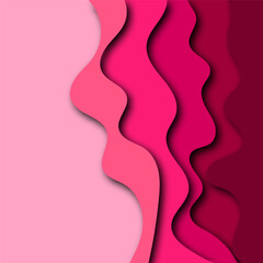 Paper cut background with waves and hole. Pink 3d abstract backdrop, smooth wavy layers. Women s Breast Cancer Concept. Horizontal poster template in pastel rose color. 