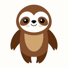 Cartoon funny baby sloth standing flat vector isolated