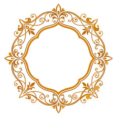 This image showcases a delicate and elegant golden floral border frame design, isolated on a pure white background. The intricate details of the frame create a visually appealing and ornate aesthetic.