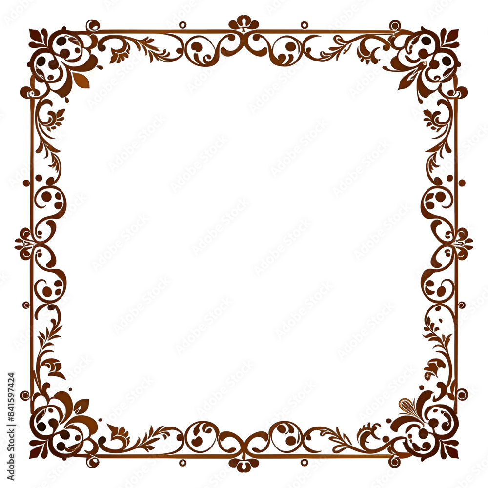 Aufkleber a square frame design with an elegant brown floral pattern, isolated on a white background. perfect 