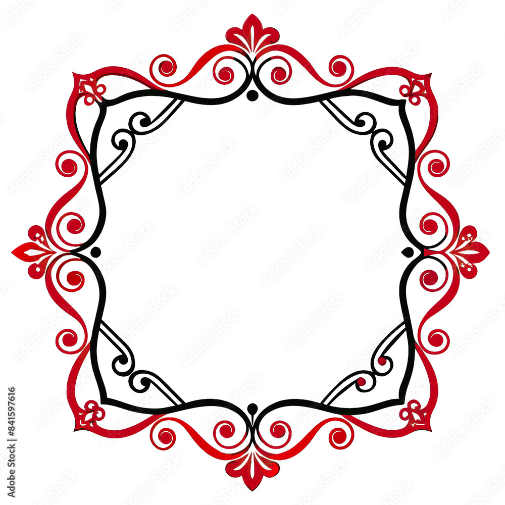 Aufkleber this image showcases a decorative frame design with swirling, elegant patterns in red and black. the
