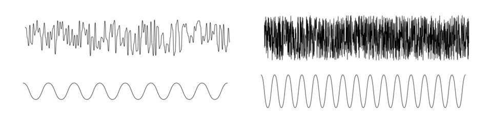 Sound waves, Equalizer, Audio waves, Radio signal, Music. Sound wave set. Vector