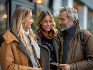 Modern Couple Meeting with Real Estate Agent to View New Property - Realistic Digital Illustration with High-Resolution Detail