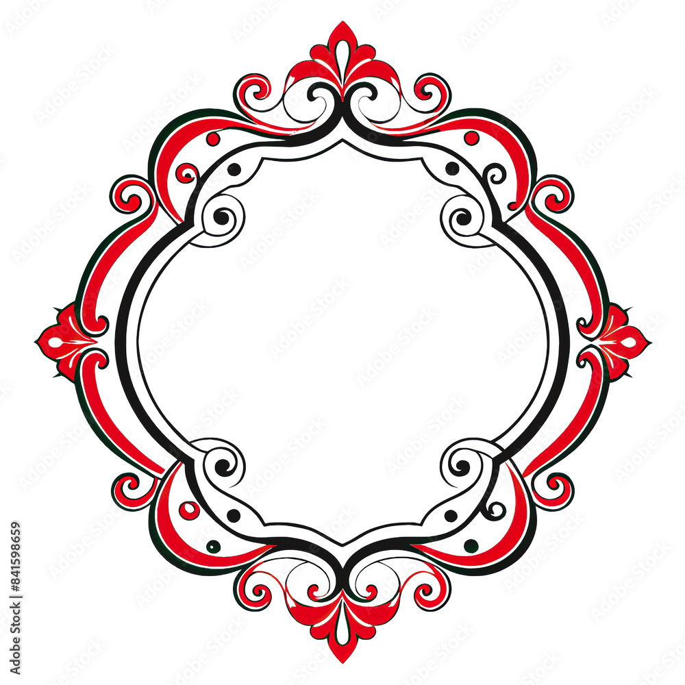Aufkleber a symmetrical frame with a red and black ornamental design featuring intricate floral patterns. gene