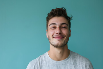 Obraz premium A close up portrait of a young man with a subtle smile
