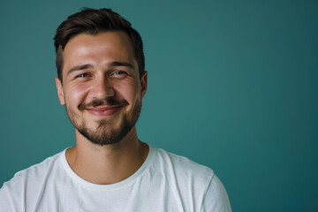 Obraz premium A close up portrait of a young man with a subtle smile