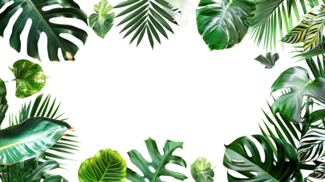 A tropical botanical plant frame isolated on white transparent background, PNG File. Perfect for clipart