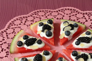 Watermelon Pizza with Yogurt, Berries, and Almonds