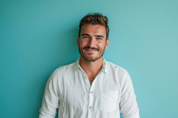 Obraz premium A close up portrait of a young man with a subtle smile